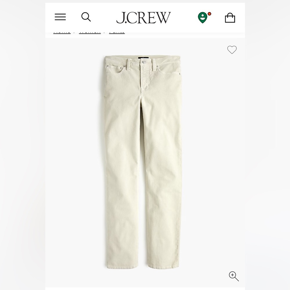 NWT!  Sold out online! J. Crew Vintage slim straight cream cords size 28